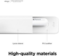 elago Pencil Holder Compatible with Apple Pencil 1 and 2, Strong Adhesive Sleeve, Attach to Tablet Case, PU Leather and Soft Lycra Material, Stylish Design, Elastic Pocket, Scratch-Free - White